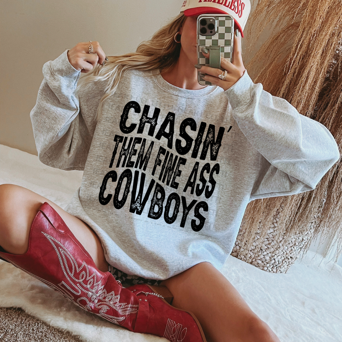 Chasin Them Fine Ass Cowboys Ash Crewneck