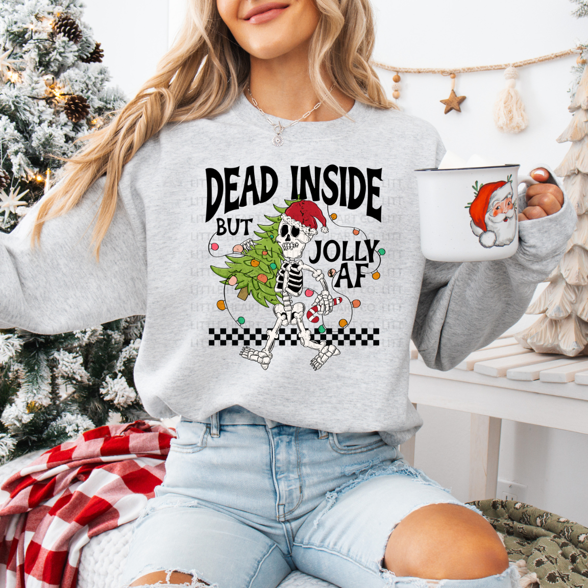 Dead Inside But Jolly AF-Ash Crewneck